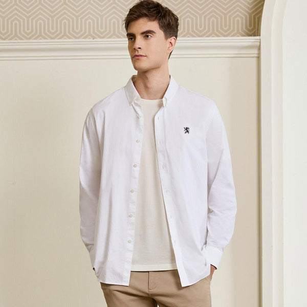 Men's Oxford Shirt with Small Lion Embroidery