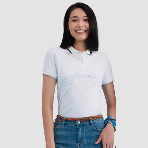 Women Cotton/Lycra Pique Flat Kint Color Short Sleeve Classic Slim Embroidery Bold Polo