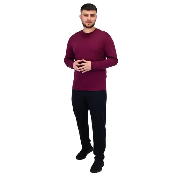 Men's Interlock Crew Neck Long Sleeve Slim Fit Embroidery Liquid Touch Smart Collar Tees