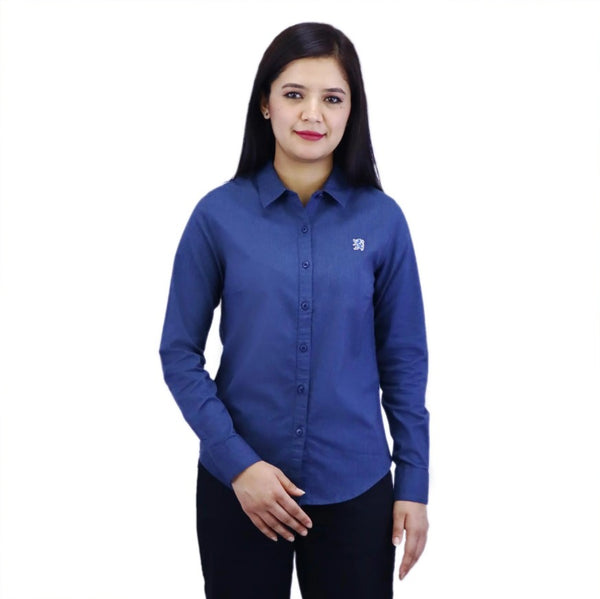 Women Cotton/Lycra Oxford Long Sleeve New Slim Embroidery.