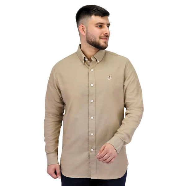 Men's Oxford Shirt with Small Lion Embroidery