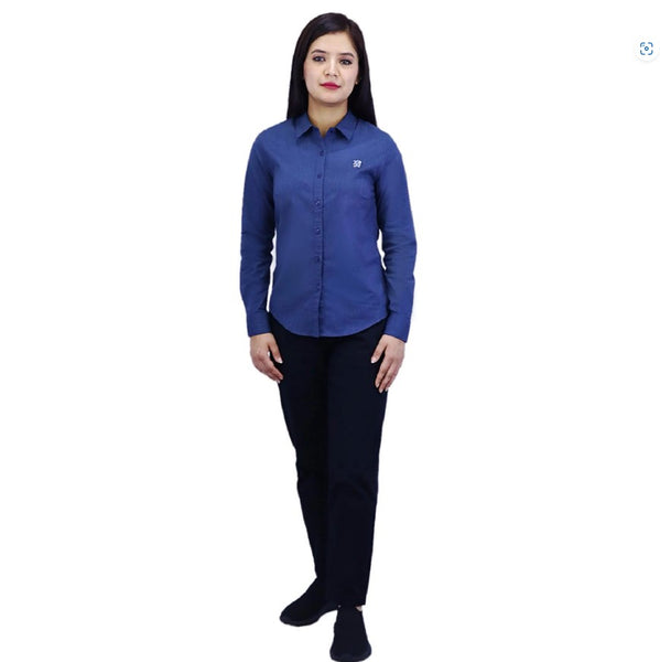 Women Cotton/Lycra Oxford Long Sleeve New Slim Embroidery.