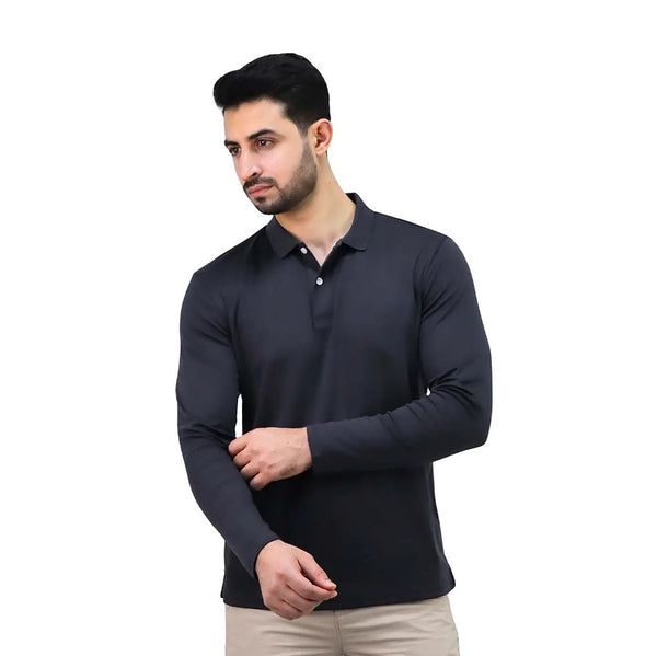 Men's Flat Knit Collar Long Sleeve Liquid Touch Slim Fit Solid Color Polo