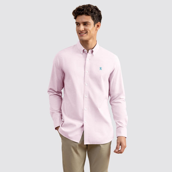 Men's Oxford Shirt with Small Lion Embroidery