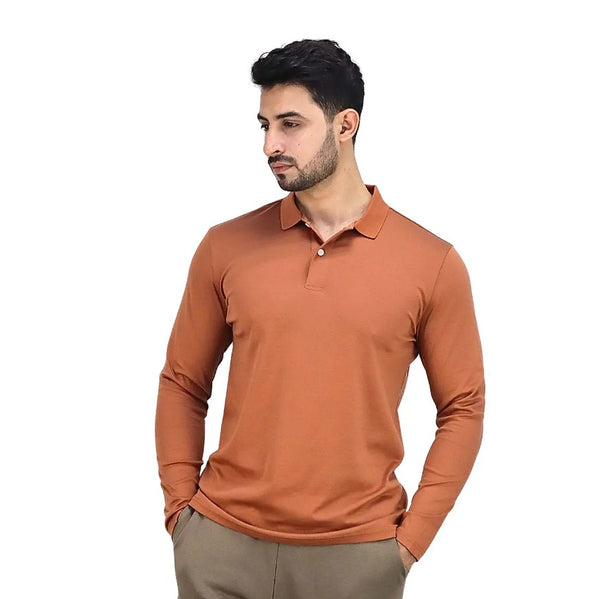 Men's Flat Knit Collar Long Sleeve Liquid Touch Slim Fit Solid Color Polo