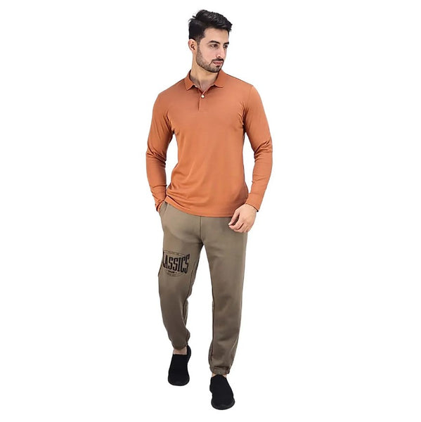 Men's Flat Knit Collar Long Sleeve Liquid Touch Slim Fit Solid Color Polo