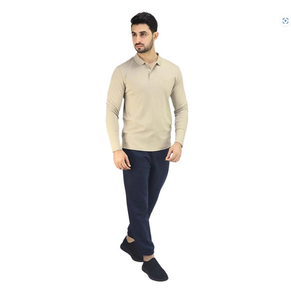 Men's Flat Knit Collar Long Sleeve Liquid Touch Slim Fit Solid Color Polo