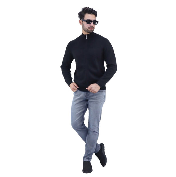 Men's Cotton-Acrylic Texture Stitch Cardigan Zipper