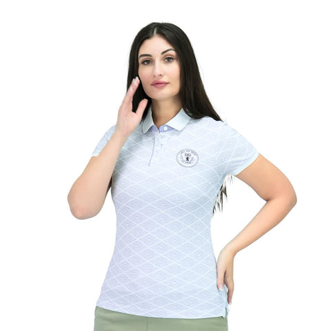 Women Cotton/Lycra Pique Flat Kint Collor Short Sleeve Classic Slim Print Bold