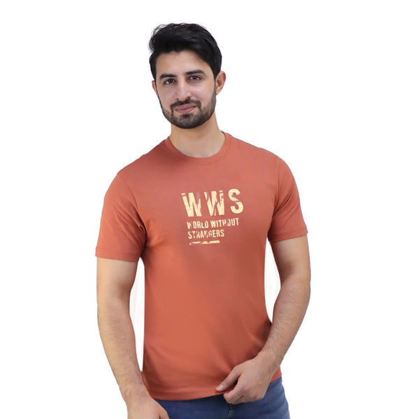 تي شيرت رجالي من القطن الجيرسي بقصة ضيقة وأكمام قصيرة وياقة دائرية وطبعة WWS