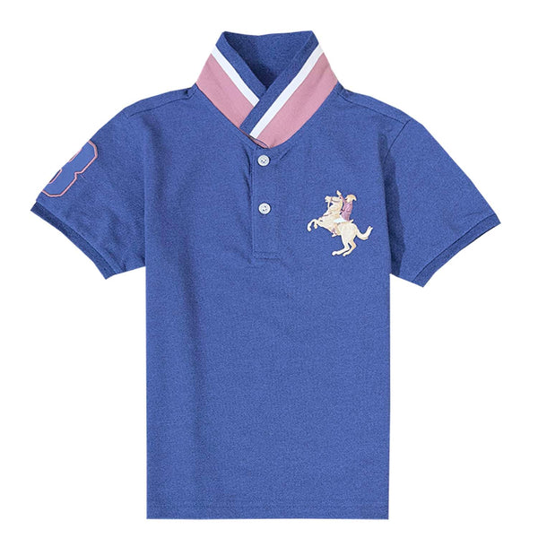 JUNIOR Cotton/Lycra Pique Knitted Collar Short Sleeve Slim Embrdry Bold Polo