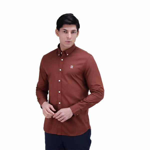 Men's Oxford Shirt with Small Lion Embroidery