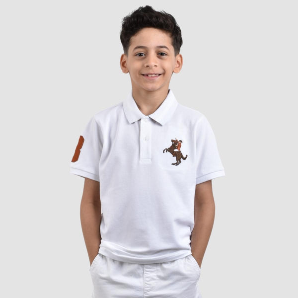 JUNIOR Cotton/Lycra Pique Knitted Collar Short Sleeve Slim Embrdry Bold Polo