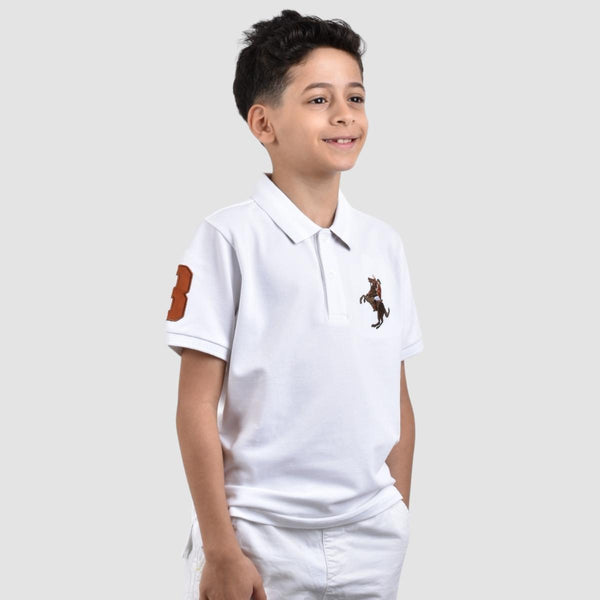 JUNIOR Cotton/Lycra Pique Knitted Collar Short Sleeve Slim Embrdry Bold Polo