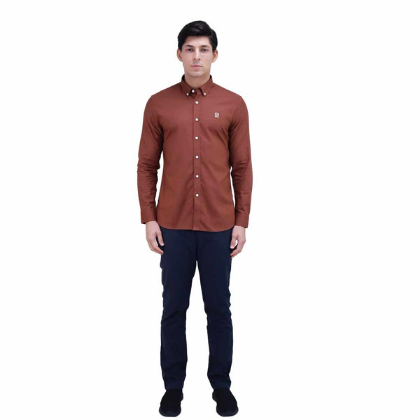 Men's Oxford Shirt with Small Lion Embroidery