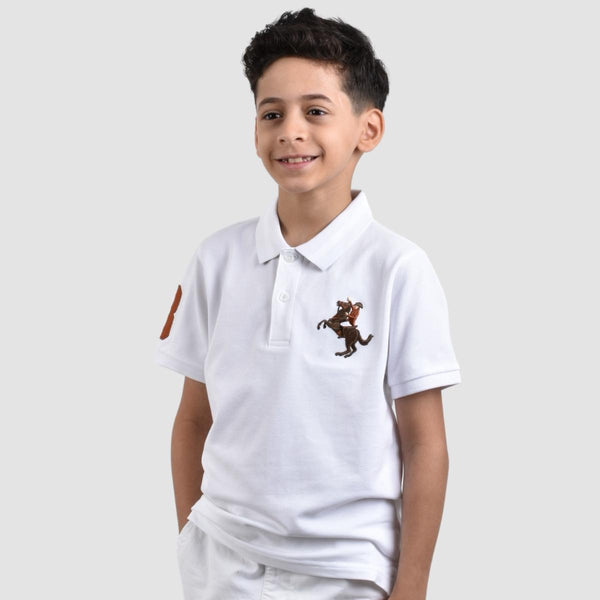 JUNIOR Cotton/Lycra Pique Knitted Collar Short Sleeve Slim Embrdry Bold Polo