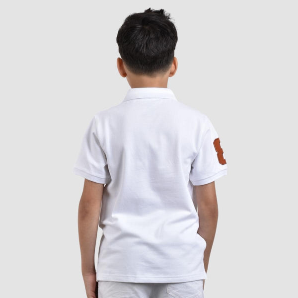 JUNIOR Cotton/Lycra Pique Knitted Collar Short Sleeve Slim Embrdry Bold Polo