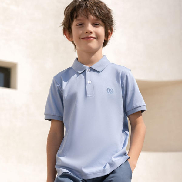 JUNIOR Cotton Interlock Knitted Collar Short Sleeve Print Solid Polo (LiquId Touch)