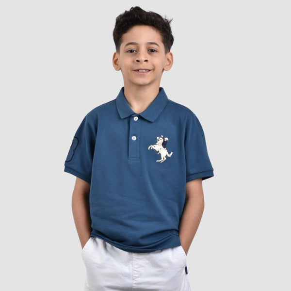 JUNIOR Cotton/Lycra Pique Knitted Collar Short Sleeve Slim Embrdry Bold Polo