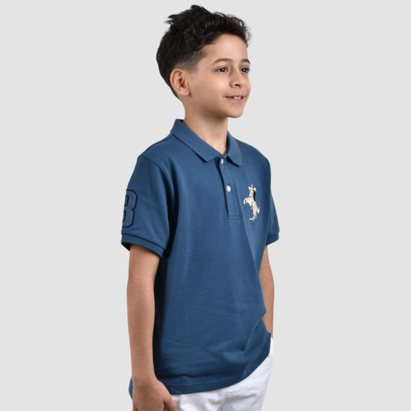 JUNIOR Cotton/Lycra Pique Knitted Collar Short Sleeve Slim Embrdry Bold Polo