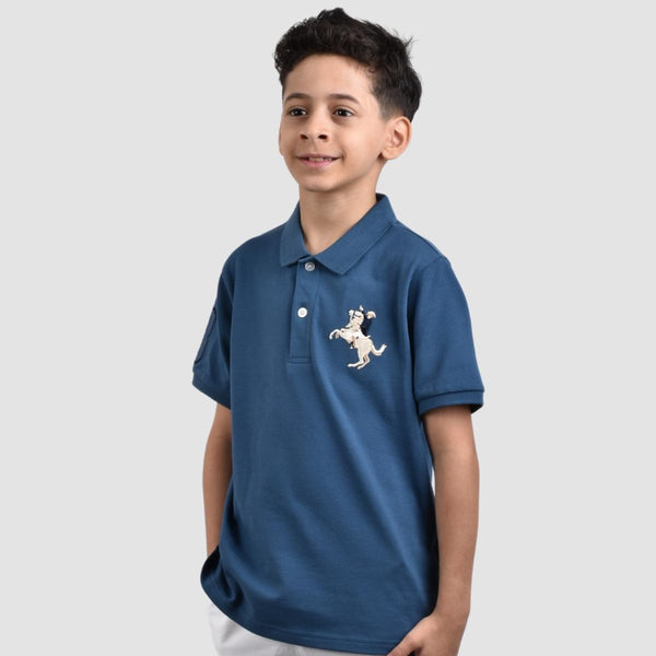 JUNIOR Cotton/Lycra Pique Knitted Collar Short Sleeve Slim Embrdry Bold Polo