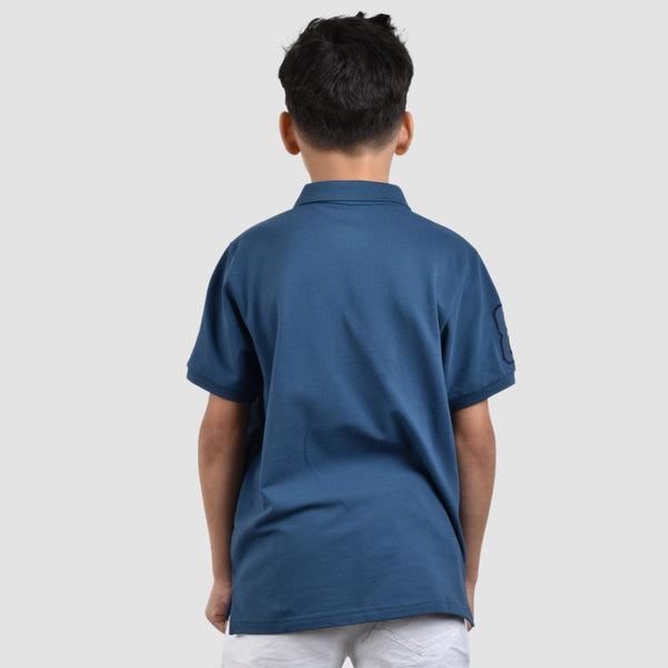 JUNIOR Cotton/Lycra Pique Knitted Collar Short Sleeve Slim Embrdry Bold Polo