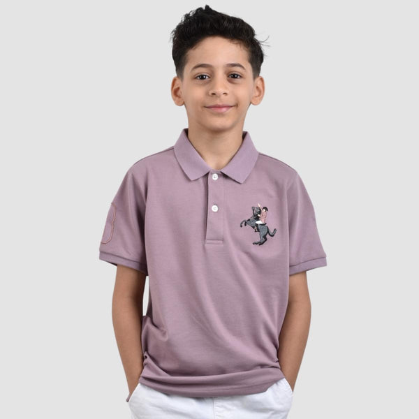 JUNIOR Cotton/Lycra Pique Knitted Collar Short Sleeve Slim Embrdry Bold Polo