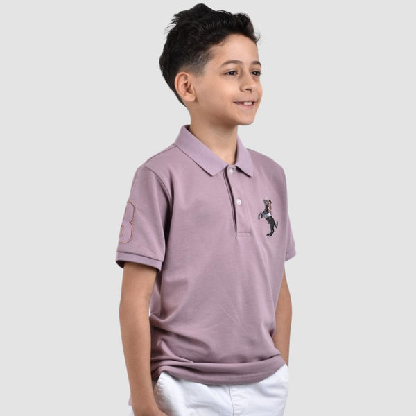 JUNIOR Cotton/Lycra Pique Knitted Collar Short Sleeve Slim Embrdry Bold Polo