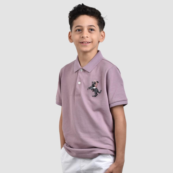 JUNIOR Cotton/Lycra Pique Knitted Collar Short Sleeve Slim Embrdry Bold Polo