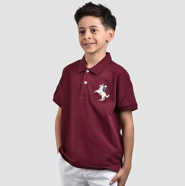 JUNIOR Cotton/Lycra Pique Knitted Collar Short Sleeve Slim Embrdry Bold Polo