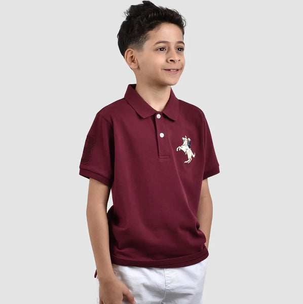 JUNIOR Cotton/Lycra Pique Knitted Collar Short Sleeve Slim Embrdry Bold Polo