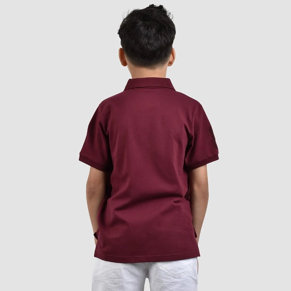 JUNIOR Cotton/Lycra Pique Knitted Collar Short Sleeve Slim Embrdry Bold Polo